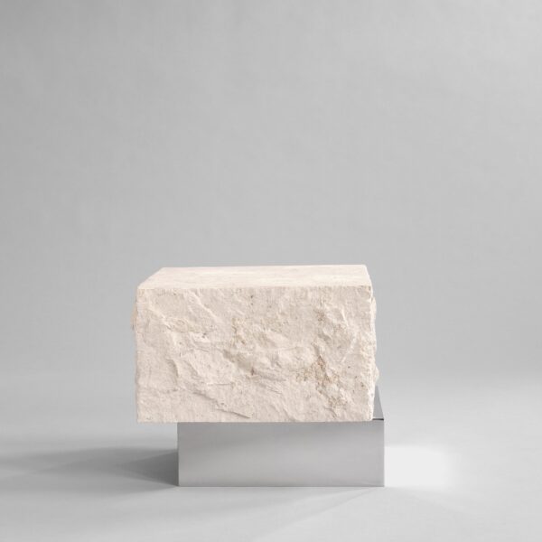 Temple Coffee Table, Low - Chrome / Limestone - Limestone