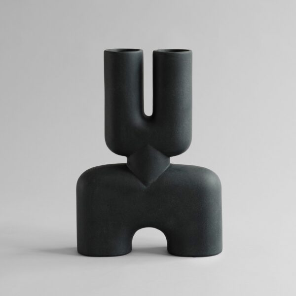 Cobra Vase Double, Medio - Black - Bone White
