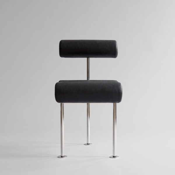 Hiro Dining Chair, Stainless Steel - Aniline Leather Black - Stainless Steel & Aniline Leather Black