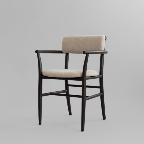 Nama Dining Chair, Armrest - Coffee Black, Linen - Natural Oak & Nude Nubuck